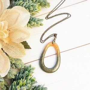 Handmade Pendant Necklace Autumn Gold and Olive Green Large Oval Resin Pendant